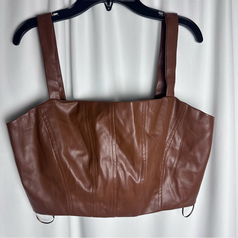 Jason Wu NWT Faux Leather Brown Crop Top Size M Western Chocolate Brown